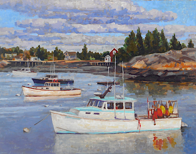 Lobster boats at anchor in harbor