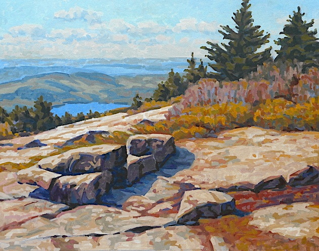 View from summit of cadillac Mountain hills receding into distance