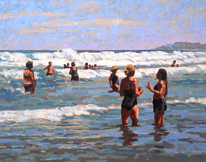 Bathers in crashing surf