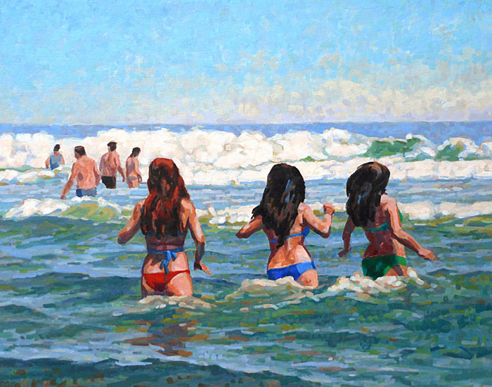 Young Women frolicking in the surf